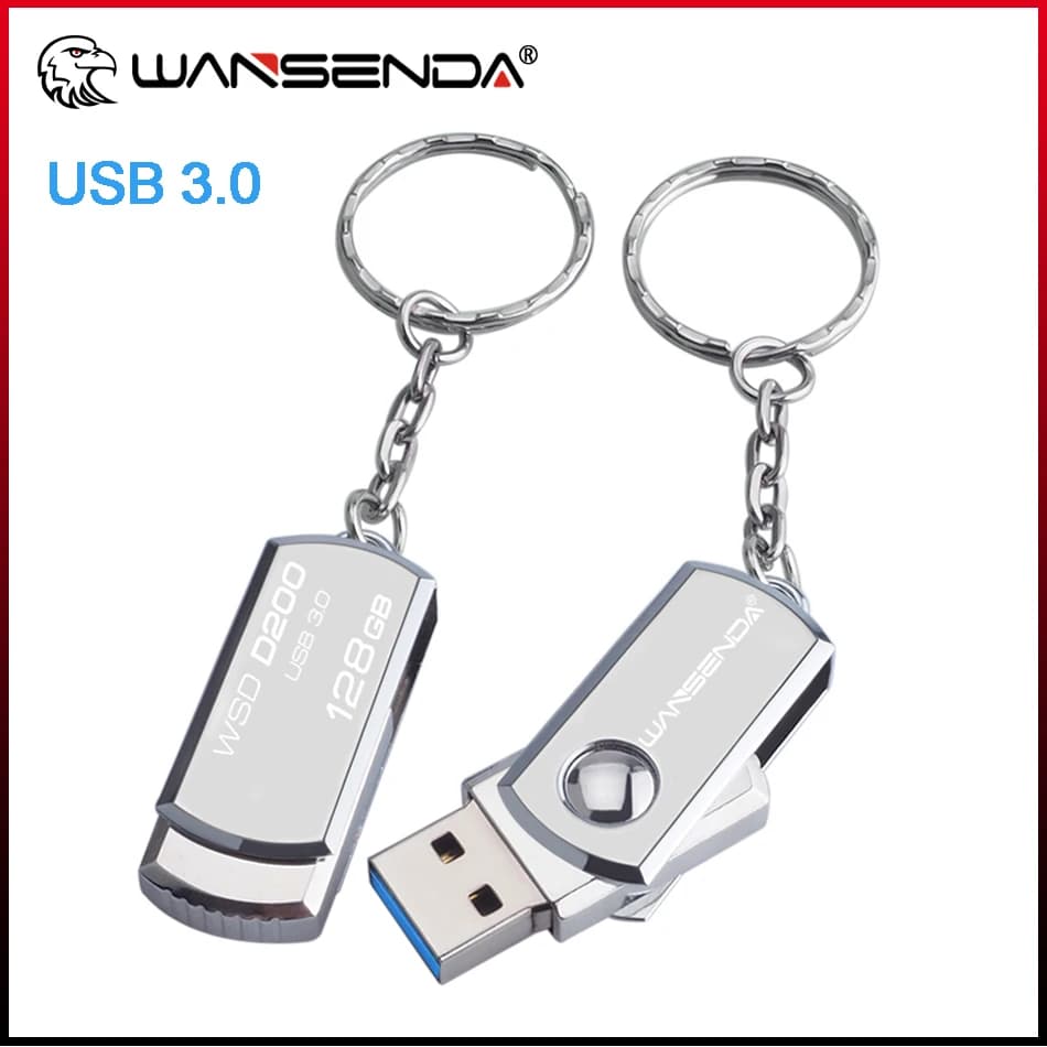 Wansenda Chiavetta USB 3.0 in acciaio inossidabile Portachiavi Pen Drive ad alta velocità 256 GB 128 GB 64 GB 32 GB 16 GB 8 GB Cle Chiavetta USB Pendrive
