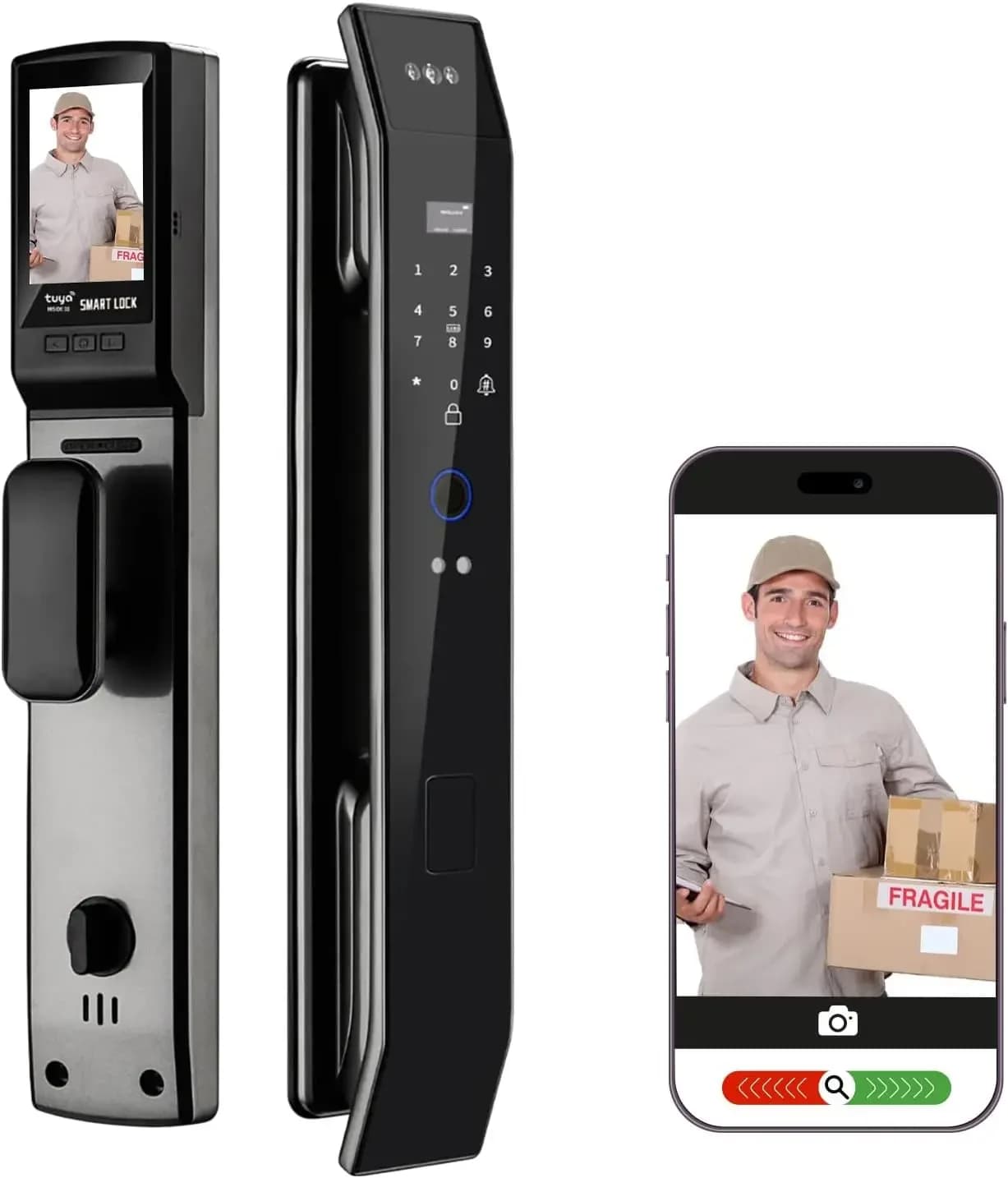 Serratura Intelligente con Riconoscimento Facciale 3D e Telecamera, Videocitofono con Interfono, Ingresso Senza Chiave con Impronta Digitale, Password, Scheda IC, K