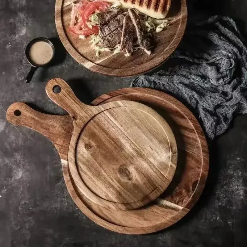 1pcs Solid Wood Steak Plate Creative Pasta Western Food Pizza Plate Simple Stone Flat Plate Japanese Cuisine Home Restaurant