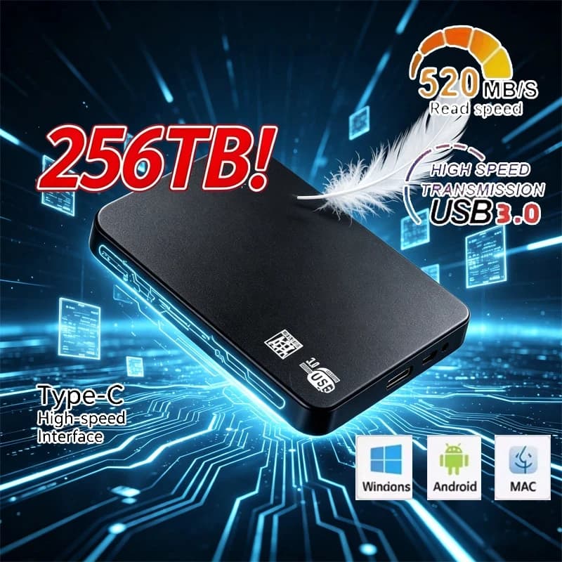 Nuovo Box Esterno USB 3.0 per SSD/HDD da 256TB, Custodia per Disco Rigido Mobile con Cavo, in ABS ad Alta Velocità per SSD