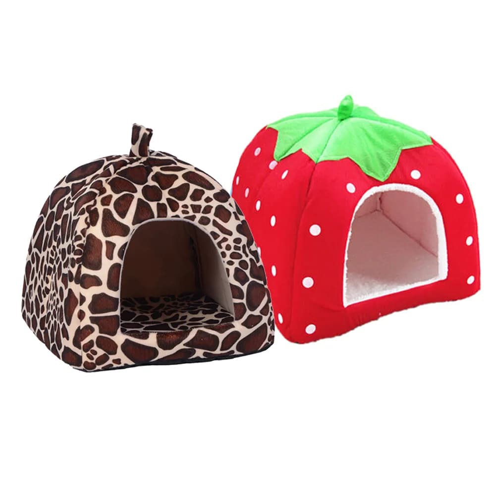 Cute Strawberry Pet Dog Cat House pieghevole Warm Soft Winter Dog Bed Sofa Cave Puppy Dog House Kennel Nest per cani di piccola taglia gatti