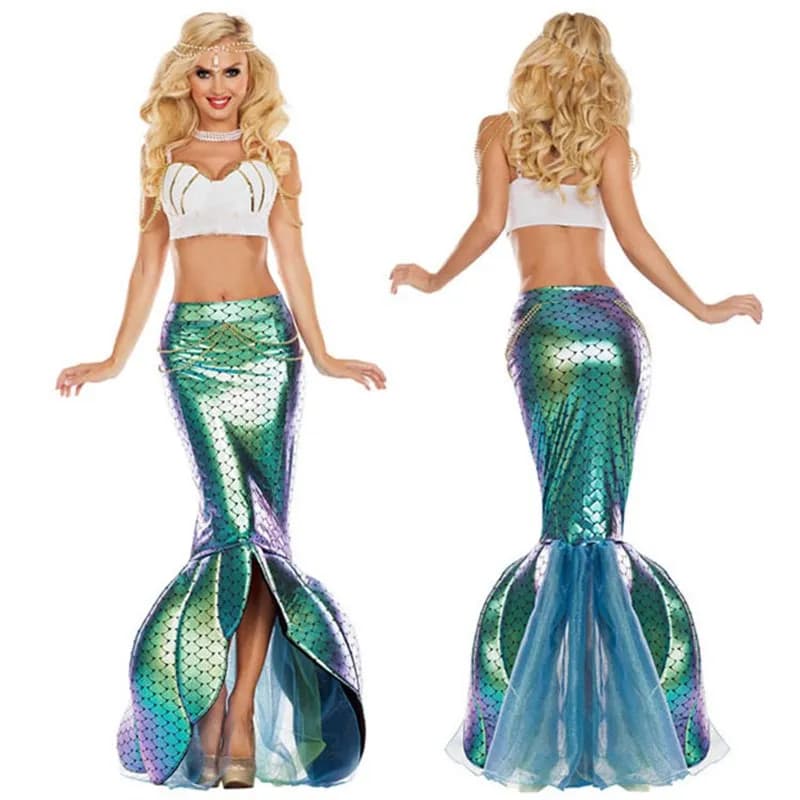Halloween New Style Long Mermaid Dress Sexy Chest Wrap Performance Evening Mermaid Princess Costume Role Play Stage Costume