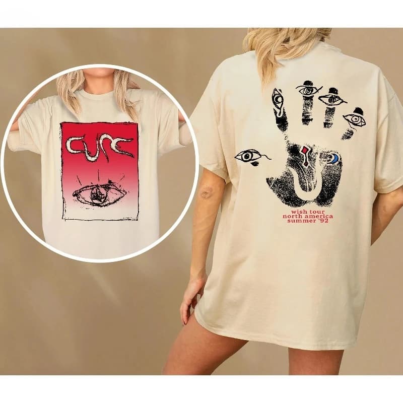 The Cure Shirt Wish Tour 1992 Vintage Concert Tee, maglietta a 2 lati con stampa della band, estiva, unisex, in cotone, ampia e traspirante