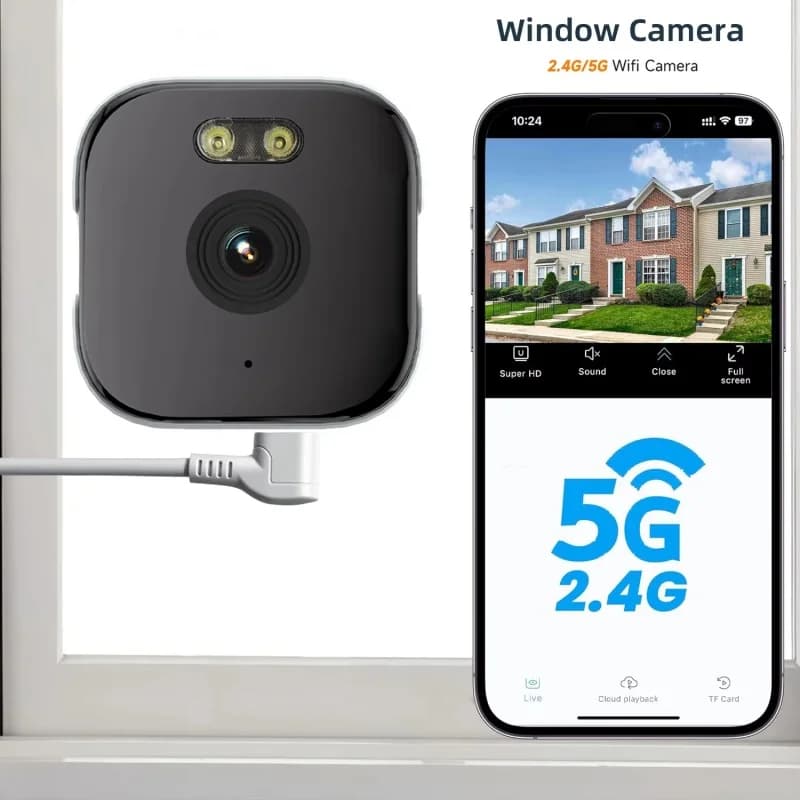 Telecamera da Finestra 4K, Telecamera WiFi 5GHz per Interni, Sicurezza Domestica, Visione Notturna a Colori, Rilevamento Movimento, Registrazione 24/7, Installazione Rapida
