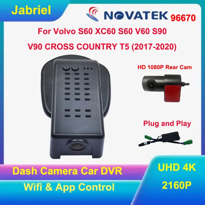 NUOVA Dash Cam 4K UHD Wifi per Auto, Telecamera DVR per Volvo S60 V60 2020 2021 2022 2023, per Volvo S90 T4 T5 V90 XC60 2017 2018 2019 2020