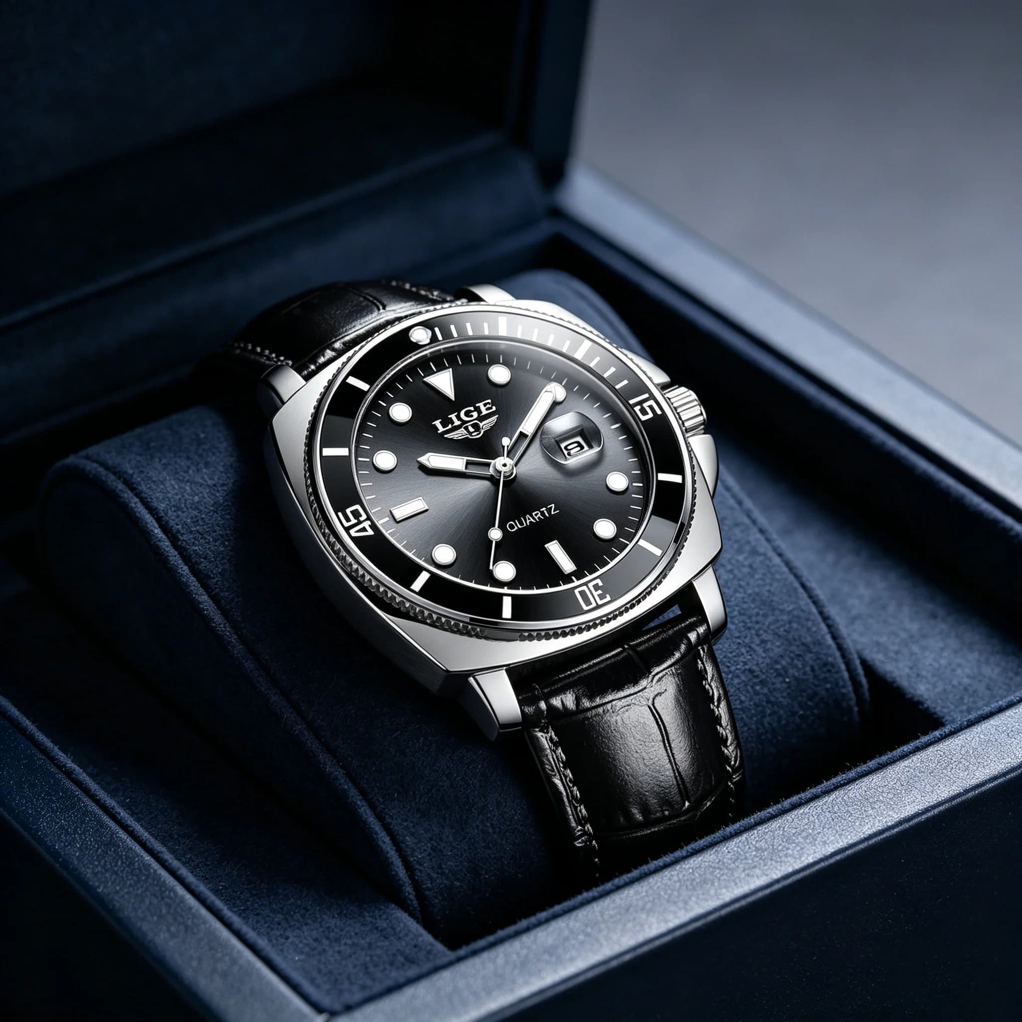 LIGE Luxury Fashion Diver Square Watch Men 3ATM Waterproof Date Clock Sport Watches Mens Quartz Wristwatch Relogios Masculino