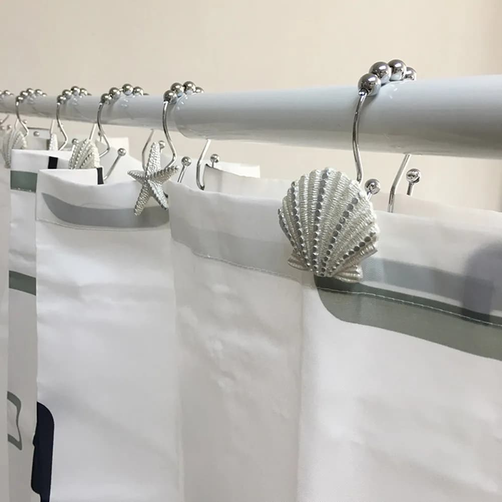 12 pezzi di ganci decorativi a forma di stella marina e conchiglia per doccia, anelli per tende da bagno, decorazioni per la casa e il bagno