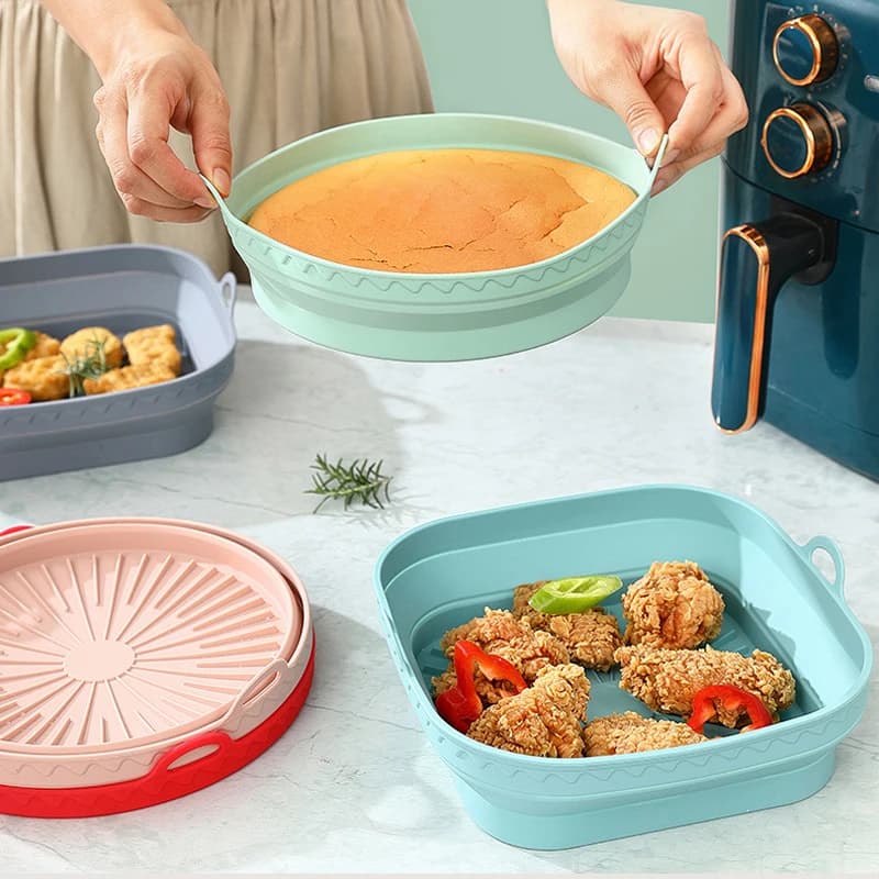 Fodere in silicone per friggitrice ad aria Cestino per friggitrice ad aria antiaderente Fodere per friggitrice ad aria in silicone rotonde quadrate Vassoio da forno Tappetino per pollo fritto
