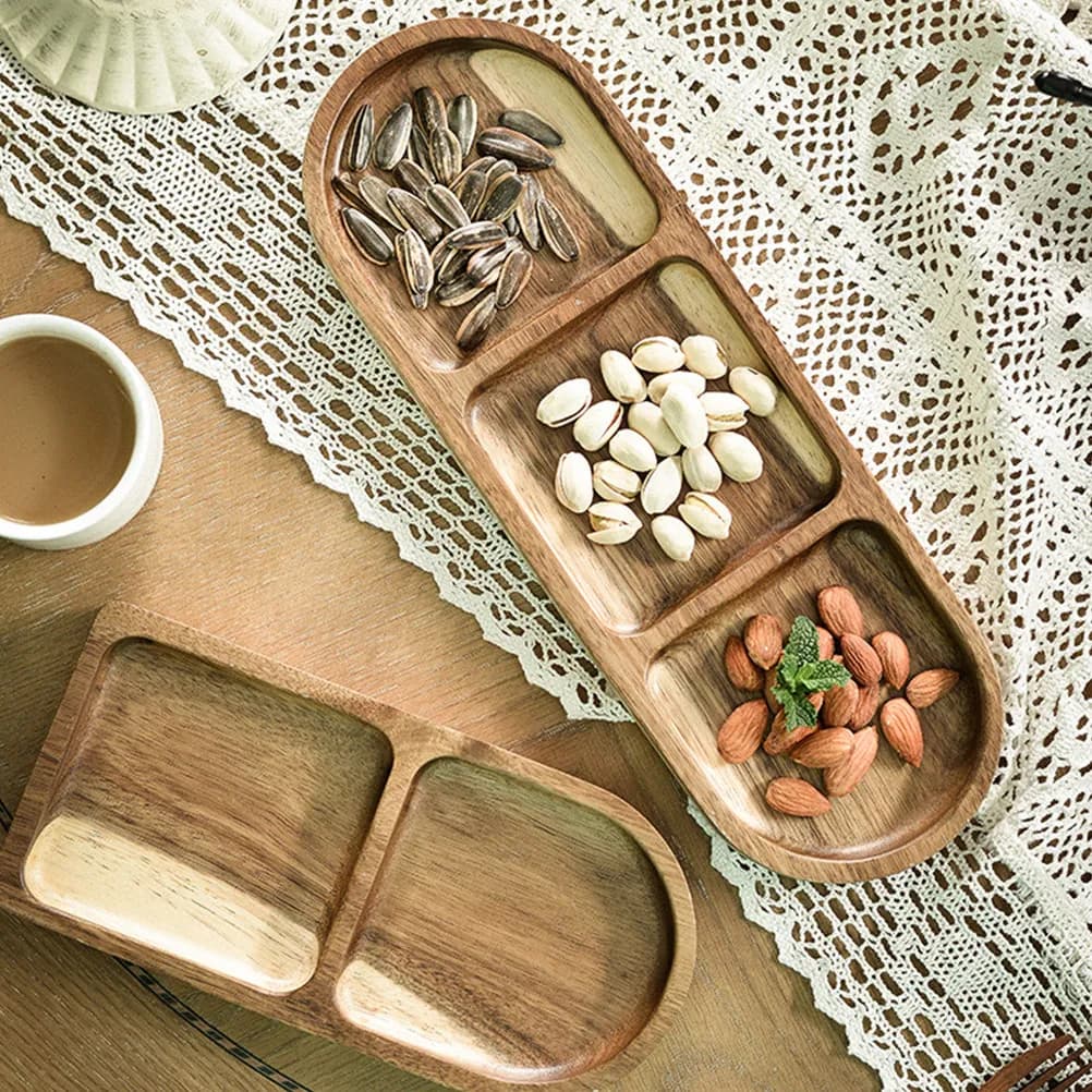 Vassoio per Snack in Legno Premium, Piatto Multifunzione per Caramelle, Noci e Frutta Secca, Elegante Vassoio da Tavolo per Frutta Secca