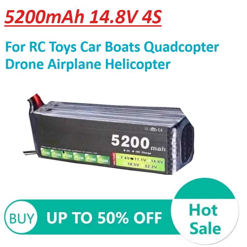 5200mAh 14.8V 4S Aeromodellismo Batteria Al Litio per RC Giocattoli Auto Barche Quadcopter Drone Aereo Elicottero Batterie Ricaricabili