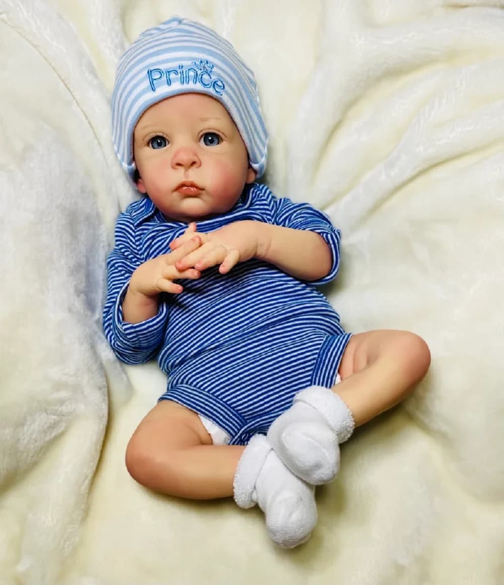 18-20 Cuddly Oskar Reborn Doll With Painted Hair Soft Cloth Body Handmade Lifelike Realistic Newborn Baby Doll