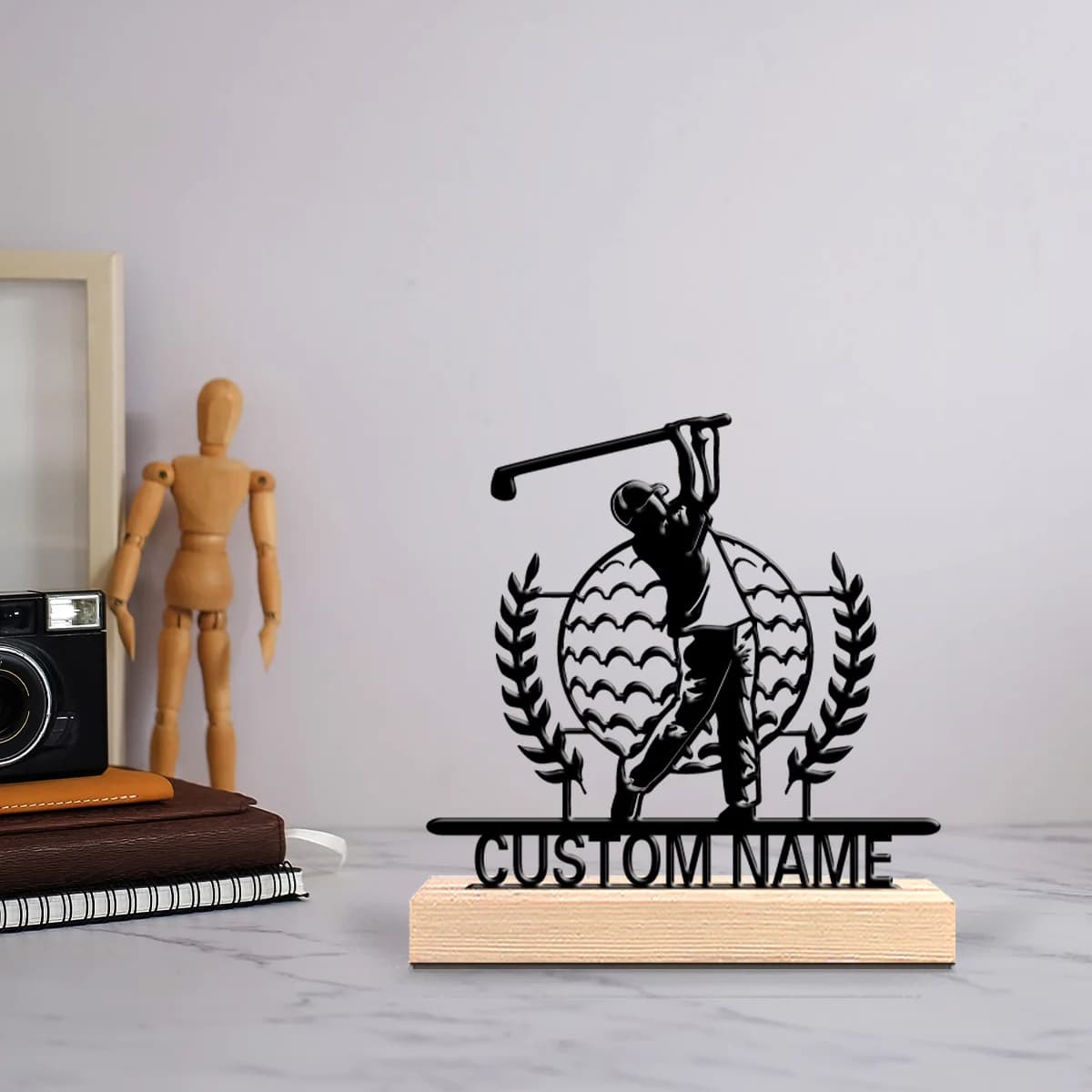 Pallina da golf personalizzata elegante da 1 pezzo Statue in metallo Arte in metallo con base in legno perfetta per la camera da letto, regalo commemorativo, Birt