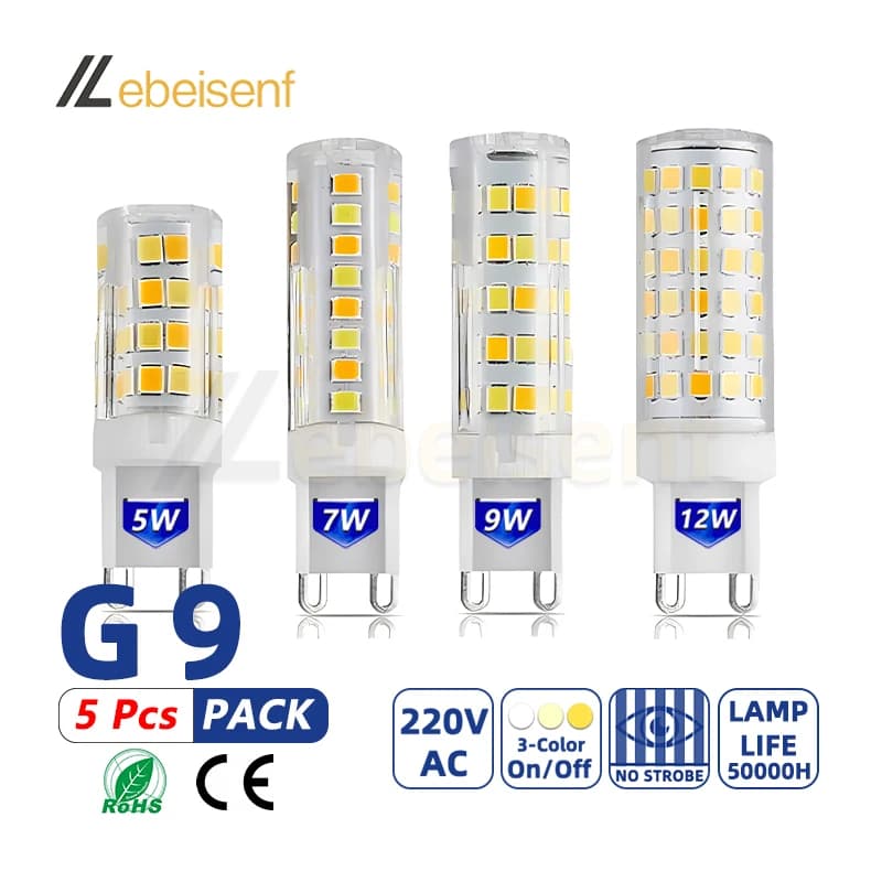 5 pezzi Evidenzia G9 LED Lampadina a 3 colori AC 220V 5W 7W 9W 12W SMD2835 3000K 4000K 6000K Interruttore di controllo senza sfarfallio Luci in ceramica