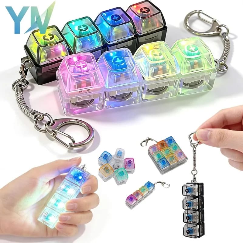 Tester per Switch di Tastiere Meccaniche, Portachiavi Fidget con Luce LED, Clicker Antistress Fai-da-te per Tasti, Regalo per l'Ufficio e l'Ansia