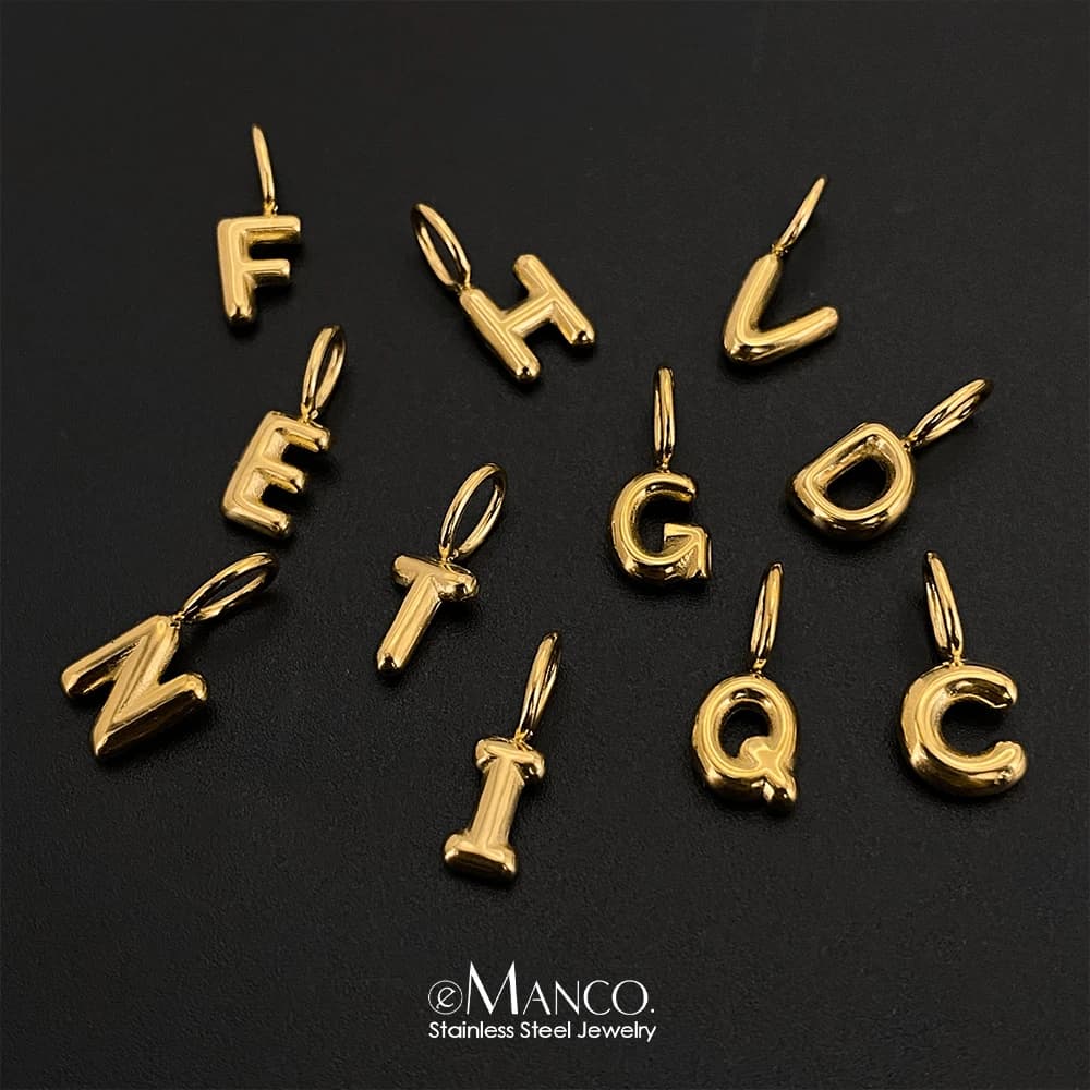 eManco Stainless Steel Gold-plated Charms Modern Style 3D Bubble Alphabet Elements DIY Necklace Bracelet Jewelry Making