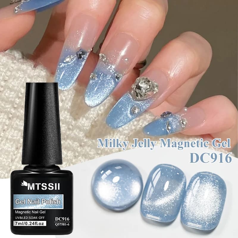 Smalto Semipermanente Magnetico Effetto Occhio di Gatto Blu Luminoso Lattiginoso da 7ml, Gel Trasparente Effetto Acqua per Nail Art