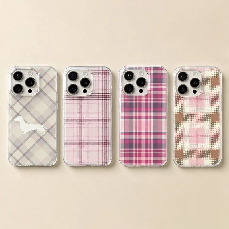 Y2K Plaid Gingham Clear Phone Case For Samsung Galaxy S26 S23 S22 S24 S25 Ultra Plus FE A27 A17 A36 A37 A55 A16 A26 A56 Case