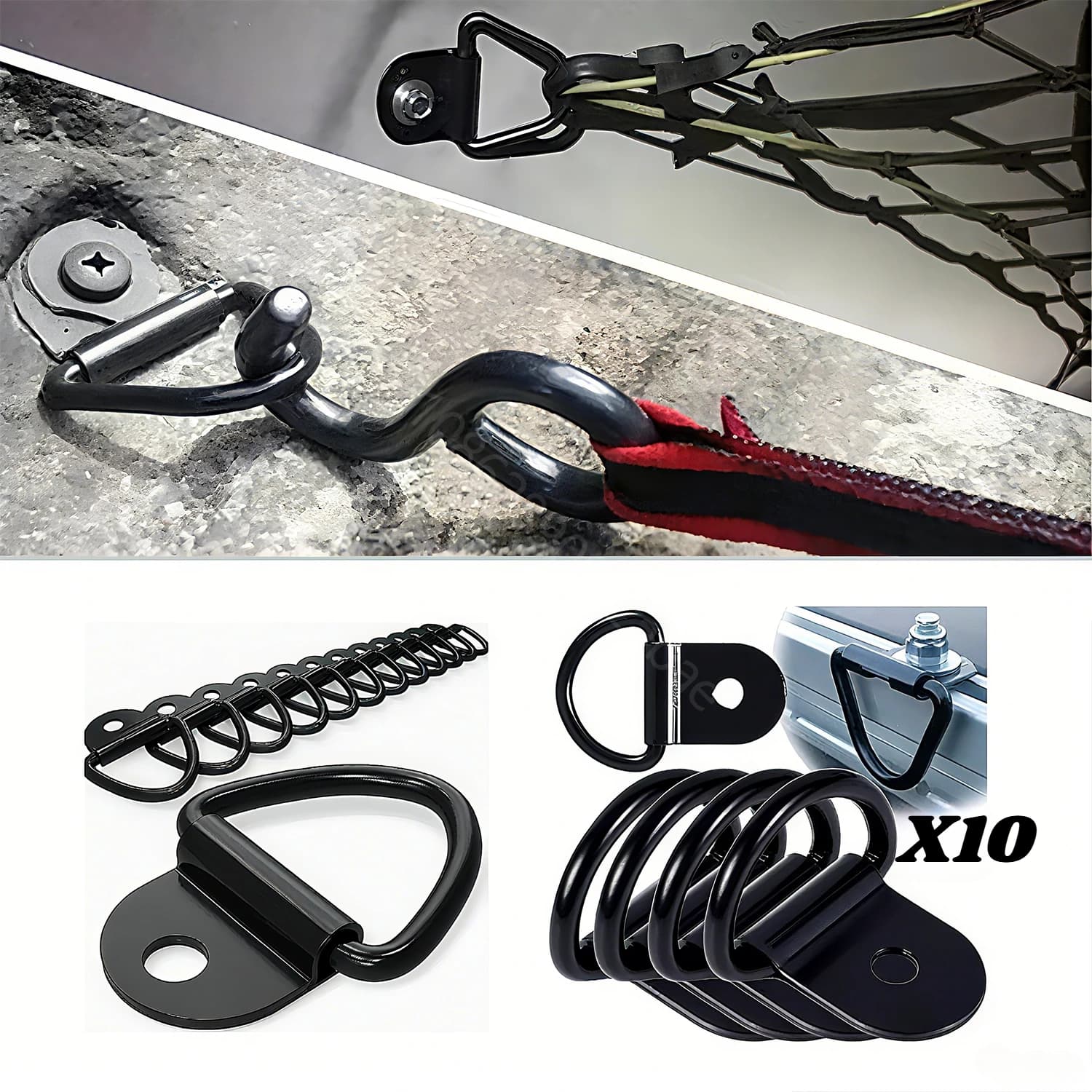 10Pcs D Rings Tie Down Anchors Ring Pull Multi-Purpose Hooks Lashing Ring Load Fit for Car Boat Cargo Trailer Vehicles RV Van