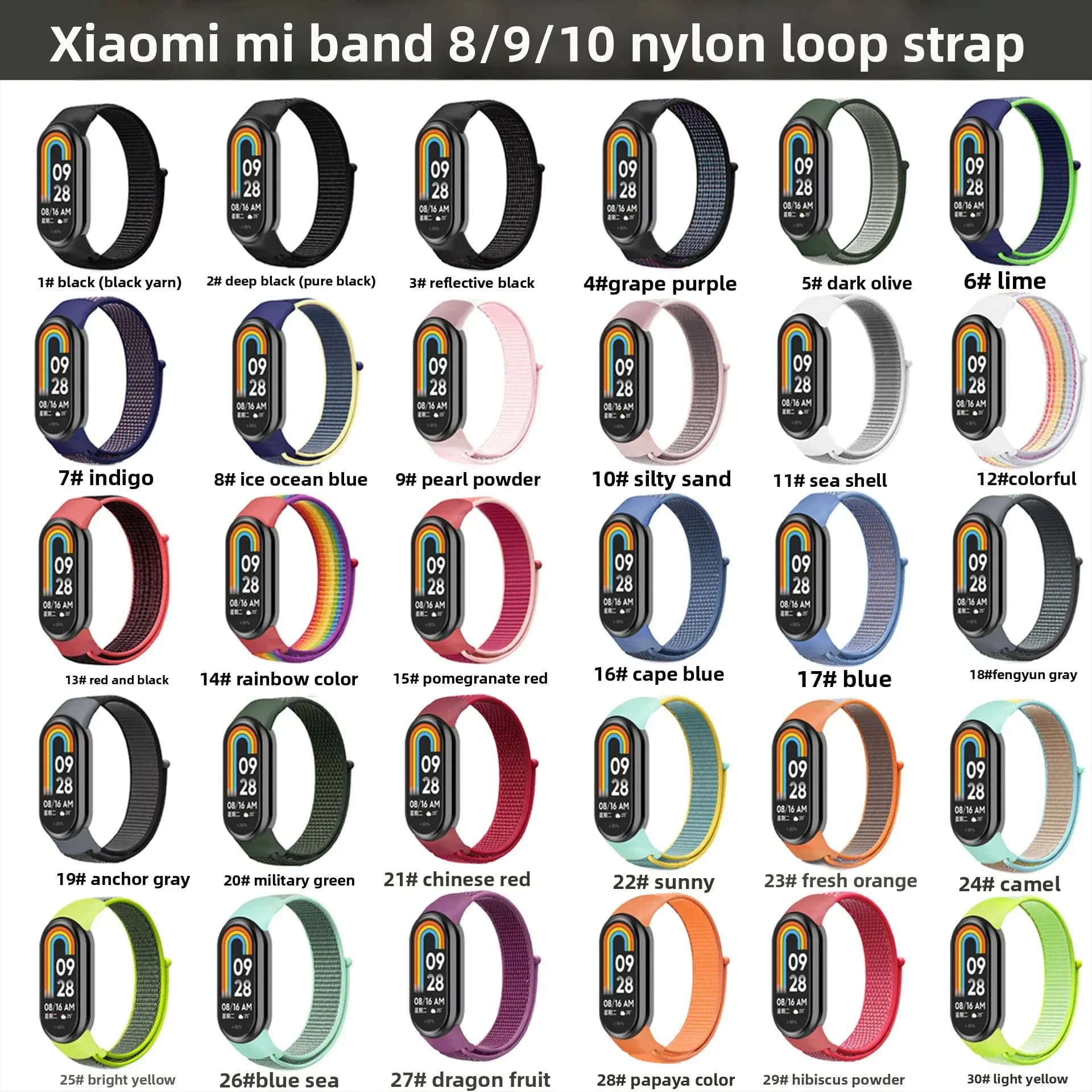 A Nylon Loop Replacement Watch Band with Freely Adjustable Velcro, Durable Fashionable Wrist Strap Suitable for Xiaomi Mi Band