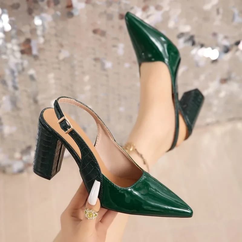 Women's Pointed Toe Chunky Heels Pump Sandal, Comfortable Women Heels , Chunky Ankle Strap Dress Pumps Sandal