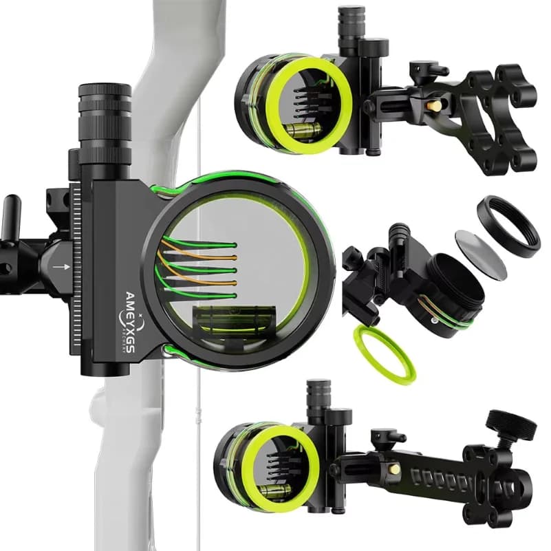 Archery AMES2 Five Pin Bow Sight CNC Alloy 0.019'' Fiber Optic Hunting Shooting L/R Hand Adjustable for Compound Bow Targeting