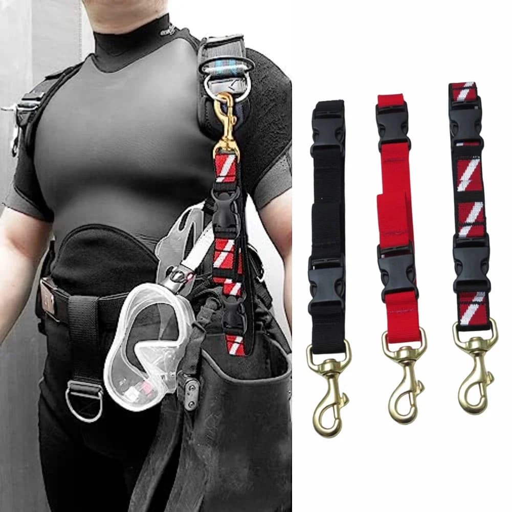 Diving lanyard clip 255x25mm with brass buckle and ABS quick release for fin holder and For BCD side mount use