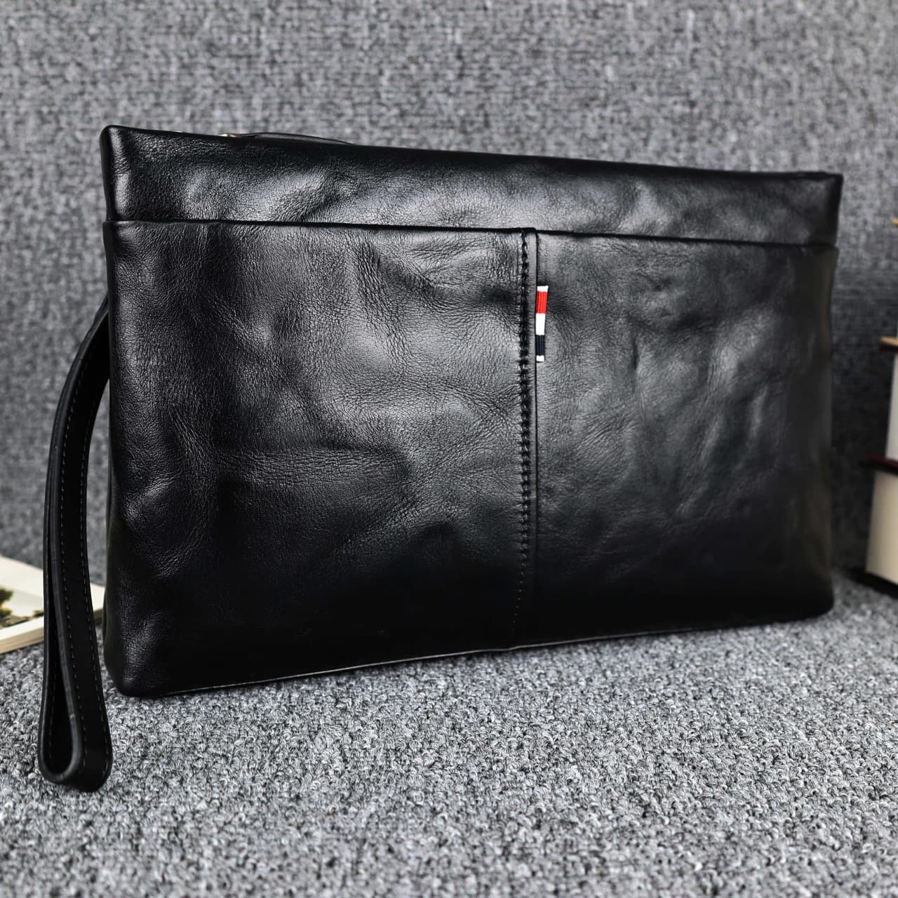 High Capaci Men's Leather Envelope Bag Top Layer Cowhide Vintage Handbag Luxury Wallet Handheld Soft Leather Purse for Youth