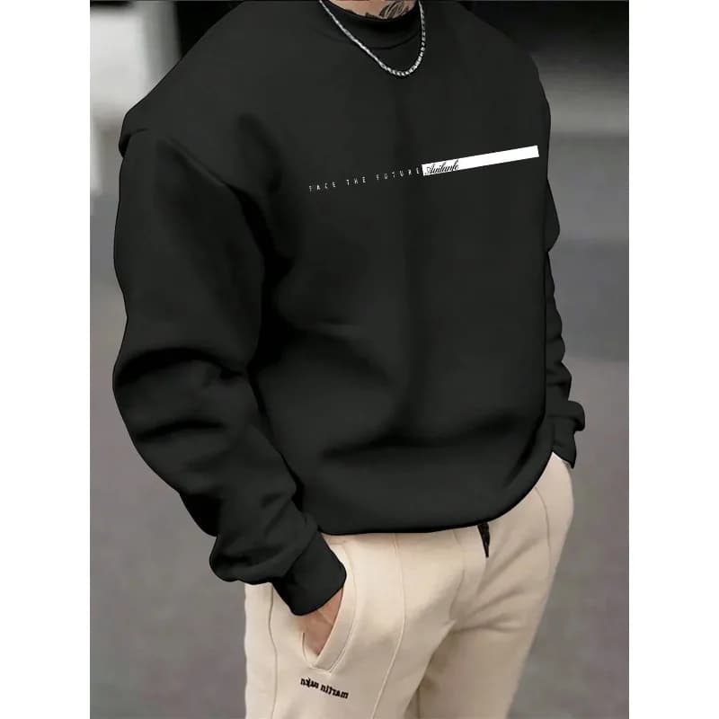 Nuova Collezione 2026: Felpa Sportiva da Uomo Autunno-Inverno, Casual, Oversize, con Stampa Classica e Motivo a Lettere, Maniche Lunghe e Collo Tondo