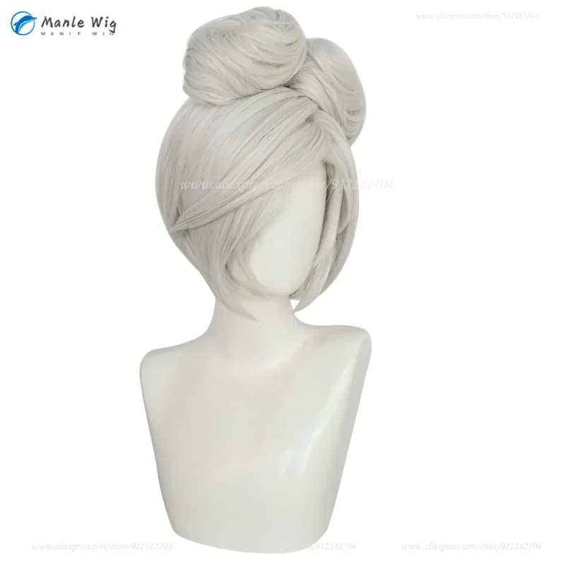 e;5'v\7,j/3;Game Cosplay Wig Purah Link Costume Wigs Short Silver White With Buns Heat Resistant Synthetic Hai8'j.9\k;5,h/