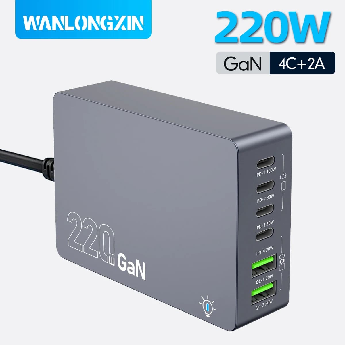 220W USB C Charger Block, 6-Port GaN USB C Charging Station PD 100W PC Laptop Fast Charger Adapter Compatible with iPhone 16 F8A