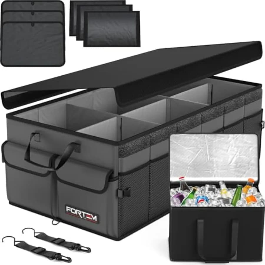 Organizer per Bagagliaio con Vano Refrigerante per SUV, Contenitore Pieghevole in Oxford 600D, Fondo Antiscivolo, Cinghie, Copertura Morbida, 105L, Ideale per Donne