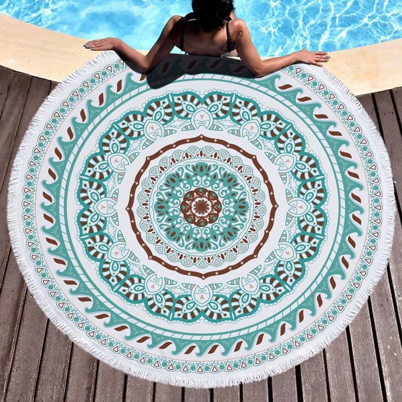 Asciugamano da spiaggia rotondo verde Microfibra Mandala assorbente d'acqua Mare Spiaggia Tappetino da yoga Asciugamano da spiaggia grande Yoga Guarigione Asciugamani da posa 150 cm