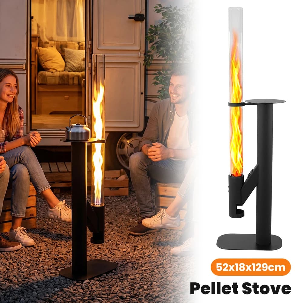 Pellet stove from 50,79 Inches with Glass Hose, Leatherette with Table for Veranda, Feste, Camper, Tailgating, Camping
