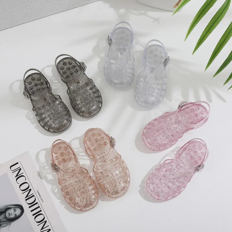 New Summer Kids Crystal Bird Nest Princess Sandals Children Velcro Soft Sole Beach Shoes Girls Hollow Breathable Casual Shoes