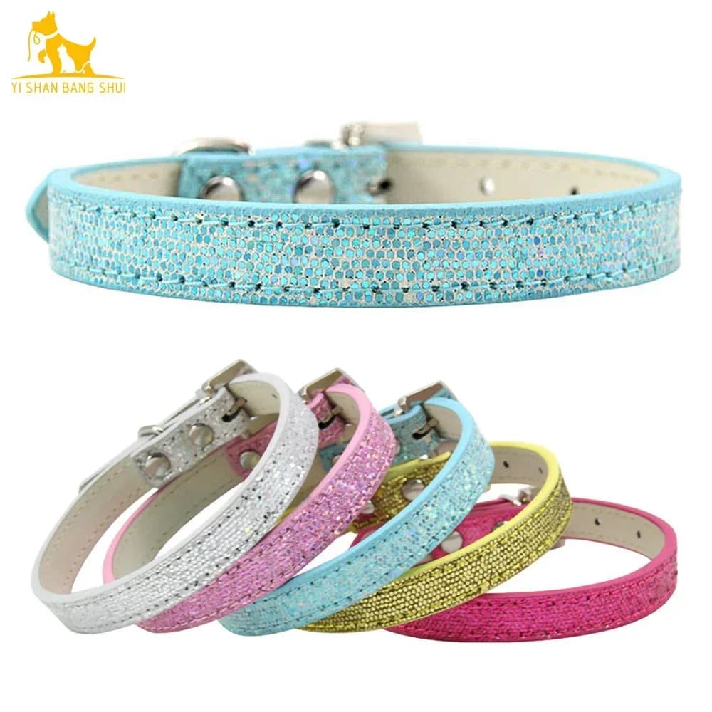 Bling Leather Dog Collar Adjustable Puppy Cat Neck Strap Luxury Rhinestone Buckle Pet Supplies Collars For Small Medium Dog S-XL