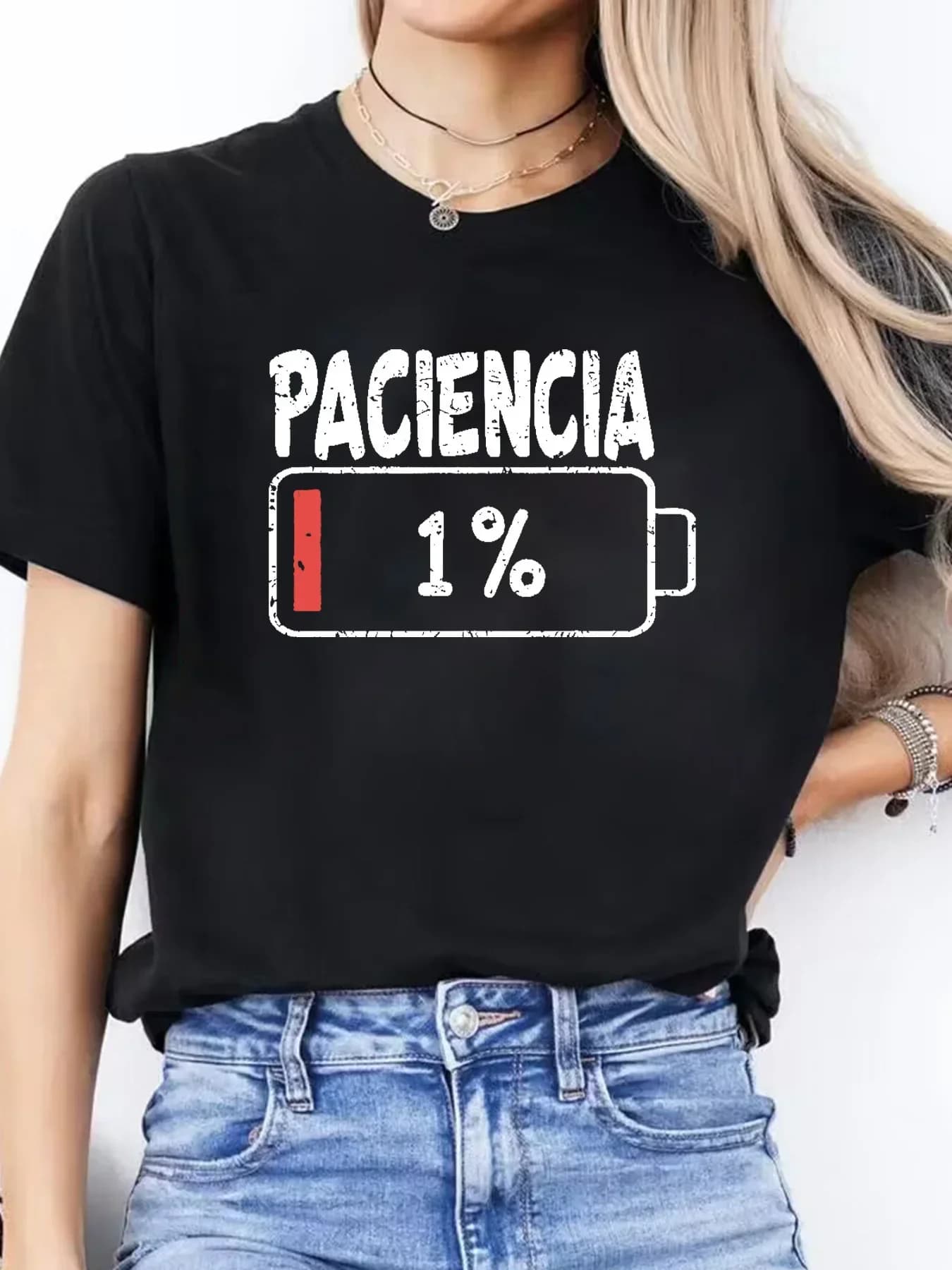 T-shirt da donna alla moda con stampa vivace di lettere spagnole, manica corta, girocollo, casual estiva e traspirante