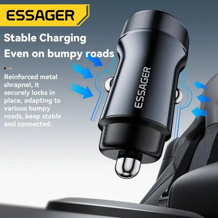 Caricabatterie da auto 30W con doppia porta USB-A e USB-C per ricarica rapida PD QC, adattatore di alimentazione per veicoli 12V-24V