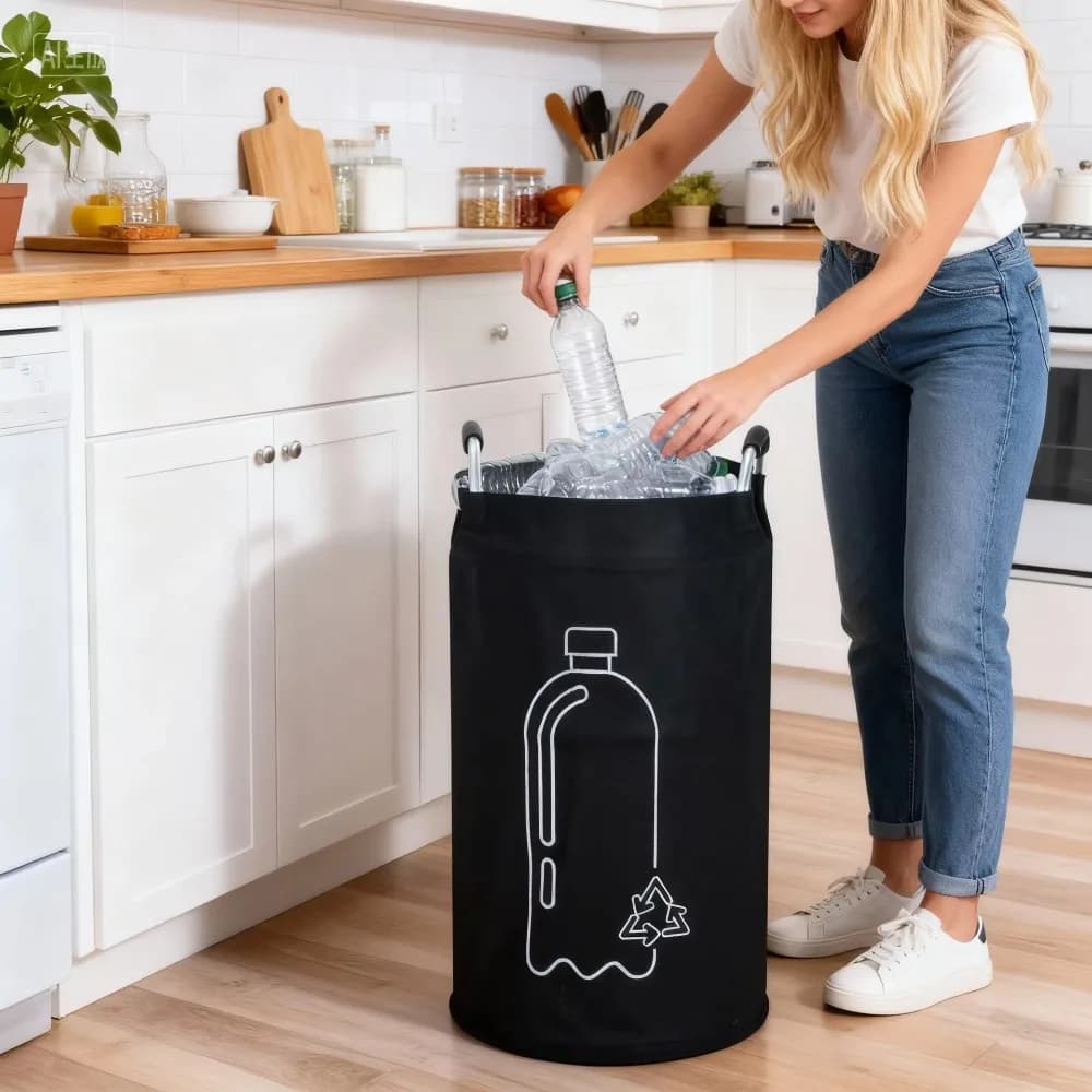 82L Empty Bottle Storage Basket Folding Large Capacity Dirty Clothes Basket With Aluminum Handle Recycling Bin