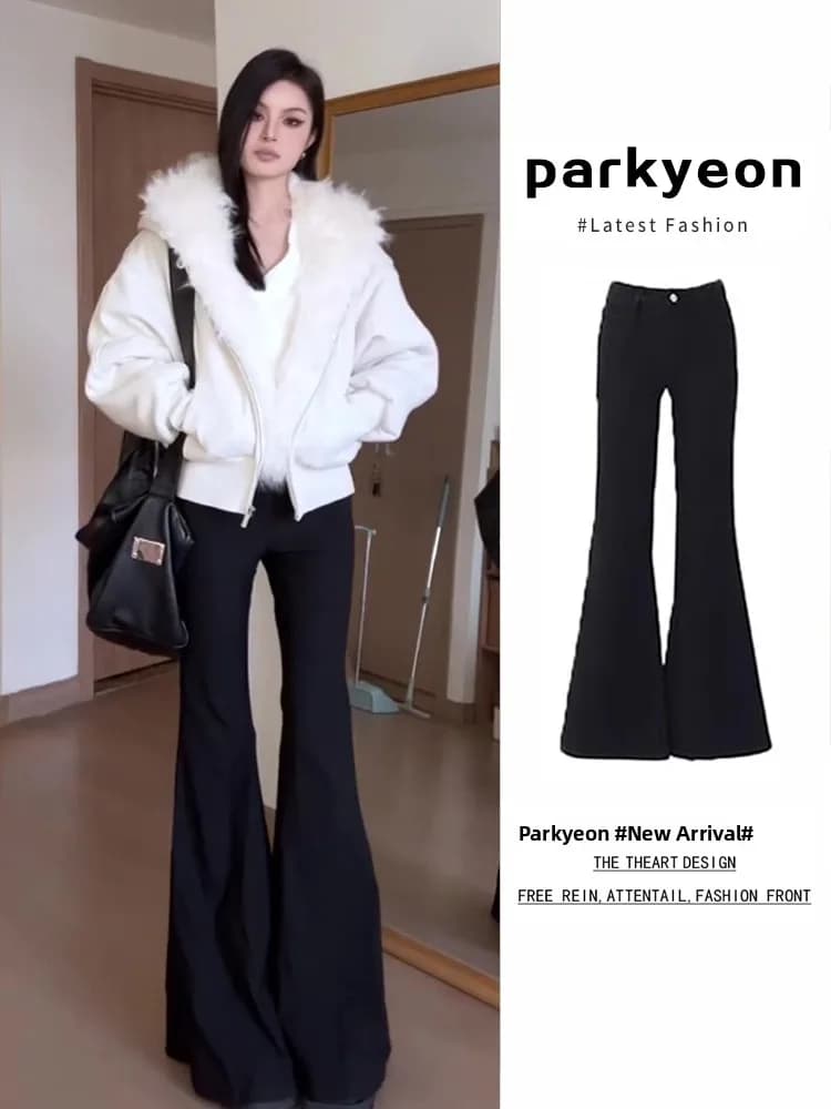 Black High Waist Loose Micro Flare Jeans Women's Autumn Winter New Style Lazy Versatile Slimming Hoof Long Pants
