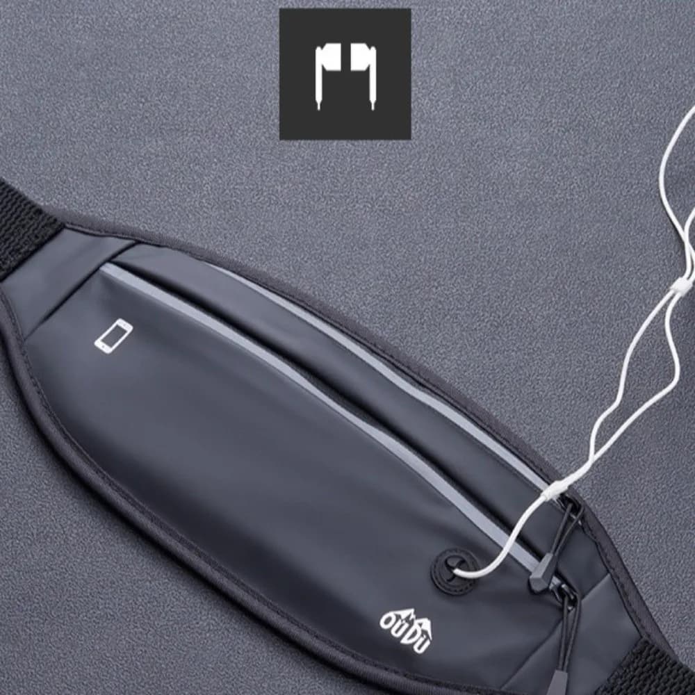 Waterproof Men Waist Pack with Headphone Jack Reflective Hiking Running Bag PU Adjustable Strap Camping Belt Bag Outdoor Sports