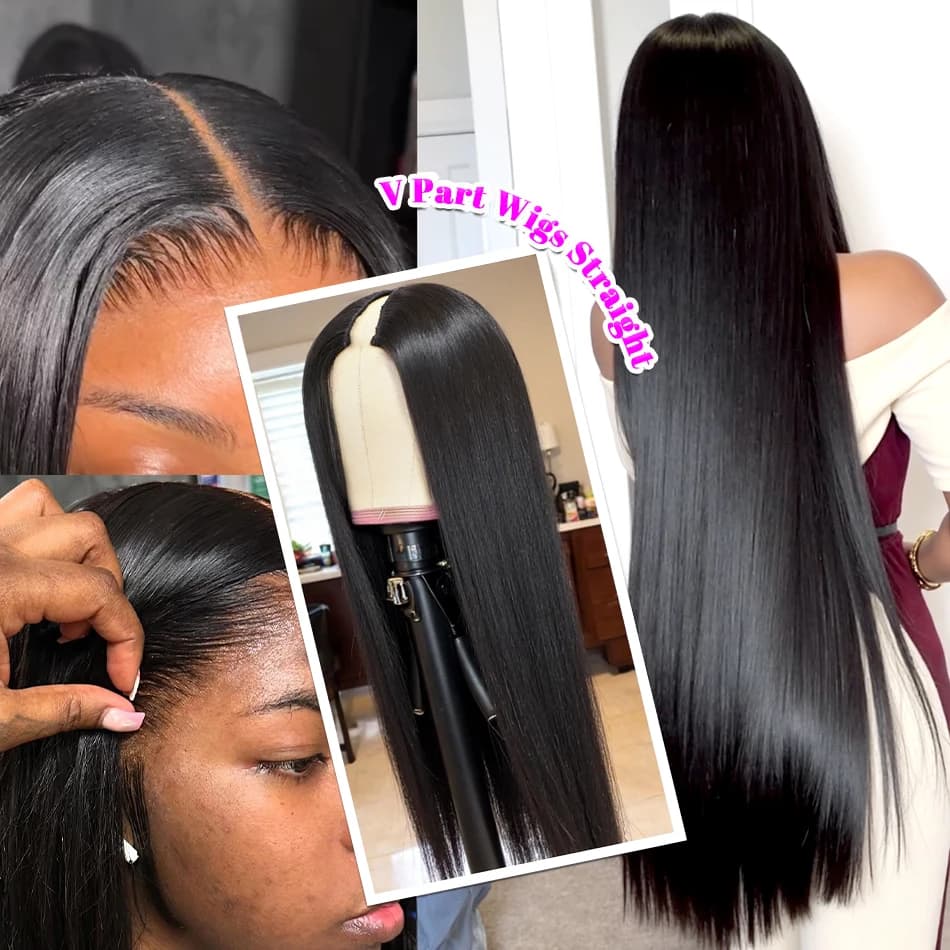 Parrucche a V con capelli umani vergini brasiliani lisci per donne nere, parrucche a U migliorate senza colla, parrucca a forma di V senza bisogno di lasciare capelli fuori