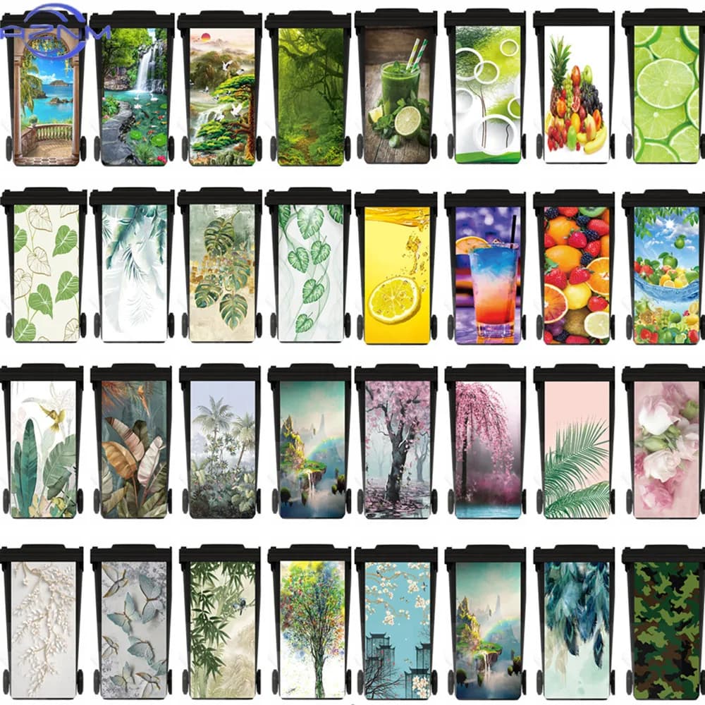 Green Plant Outdoor Trash Sticker Kitchen Removable Waterproof Art Landscape Fruit Wheelie Bin Stickers Restaurant Can 240 Lit