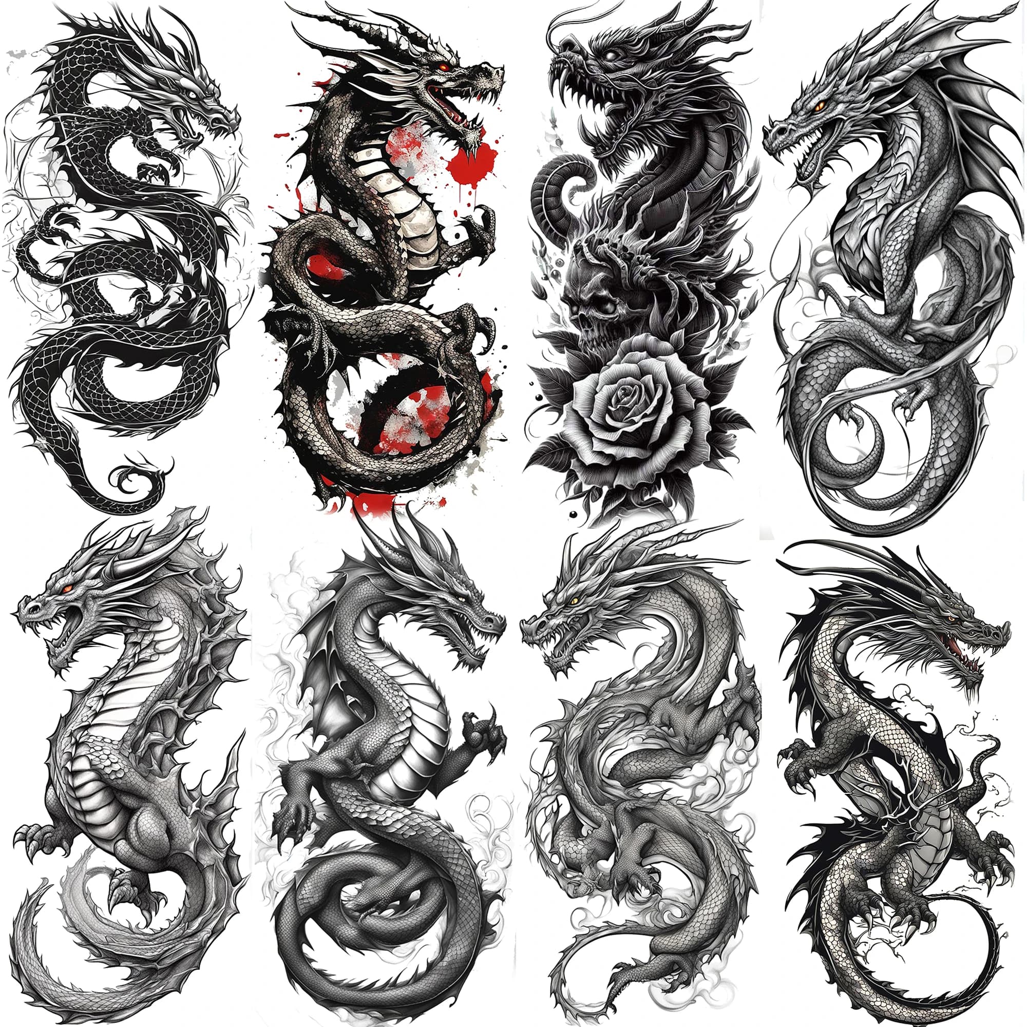 1 foglio di tatuaggi temporanei del drago ruggente feroce fresco per uomini donne adulti adesivo tatuaggio finto realistico impermeabile di lunga durata