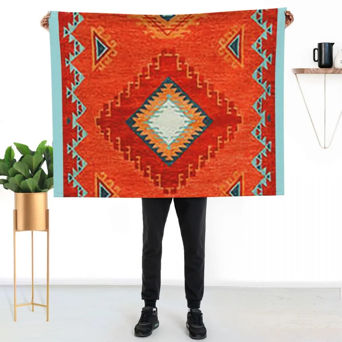 Coperta Navajo, arte del sud-ovest, arte nativa americana, arte indiana, Arizona, deserto, motivo geometrico, arco e frecce, coperta decorativa