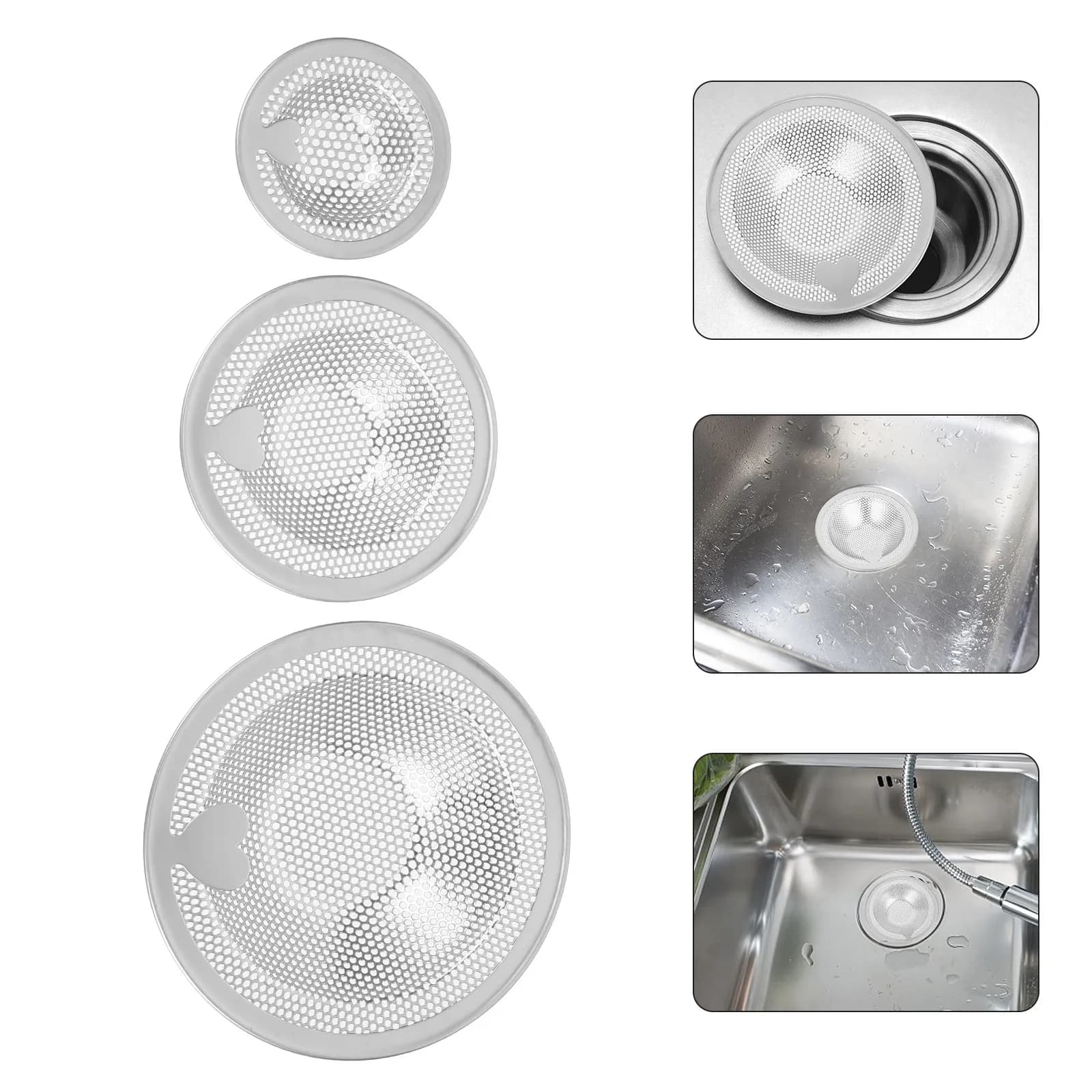 3Pcs Stainless Steel Drain Strainers Sink Filter Basket Kitchen Waste Filter Corrosion Resistant Kitchen Sink Accessories