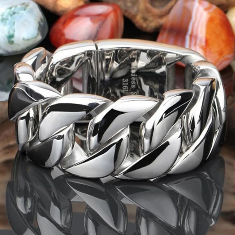 20/26/31MM 316L Stainless Steel Curb Cuban Bracelet Huge Heavy Silver Color Tone Jewelry Mens Women Biker Bike Chain Bracelets