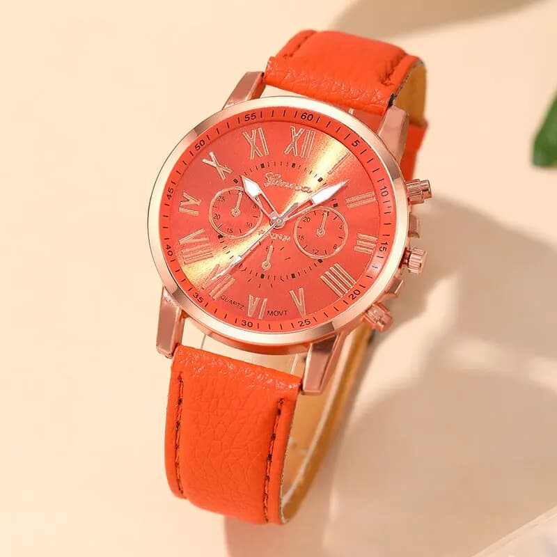 Women's Reloj Mujer Fashion Women's Watch Orange Leather Quartz Wrist Watch For Women's Bussiness Casual Relogio Female