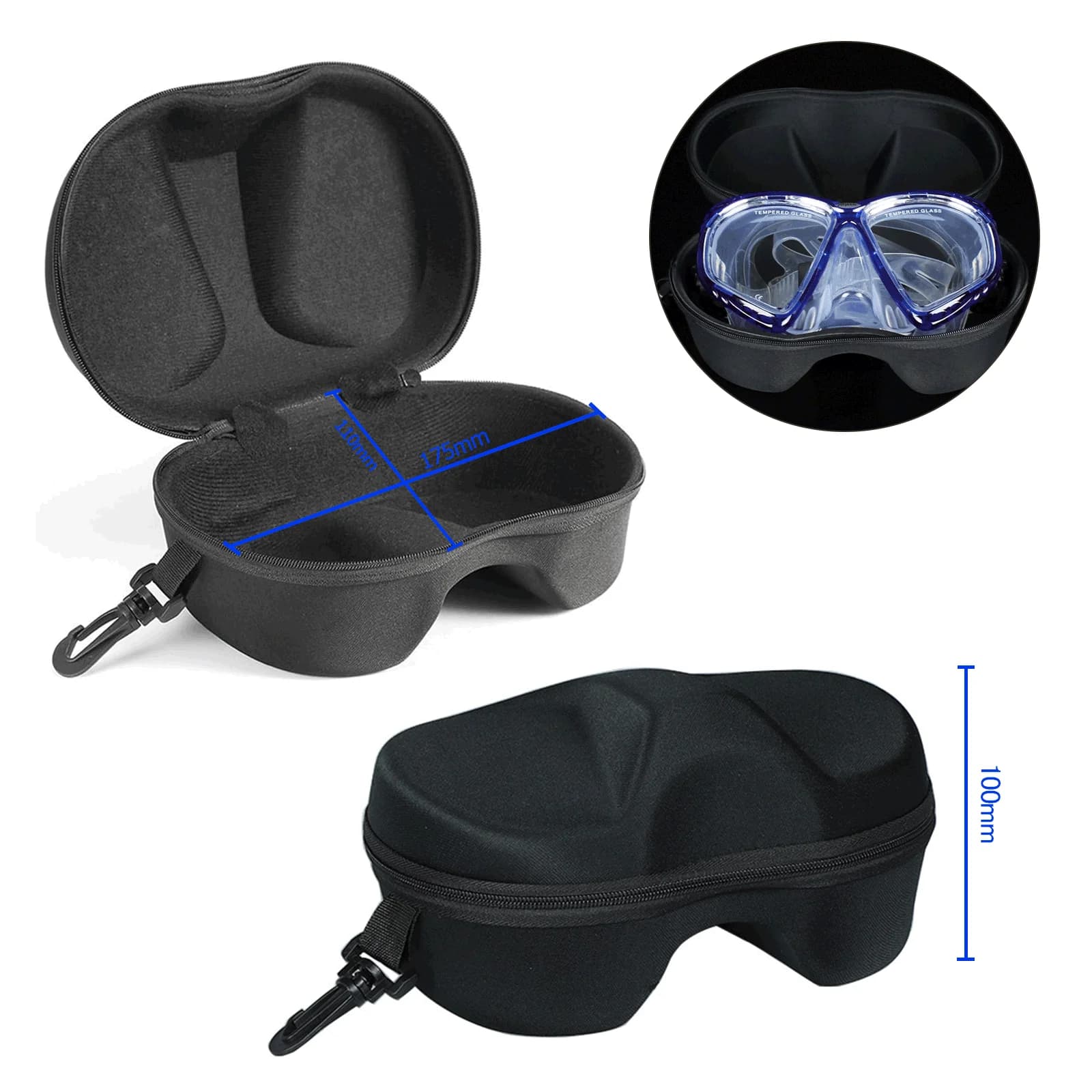 Custodia per maschera subacquea, custodia portatile per occhialini da nuoto, custodia antivento per occhialini
