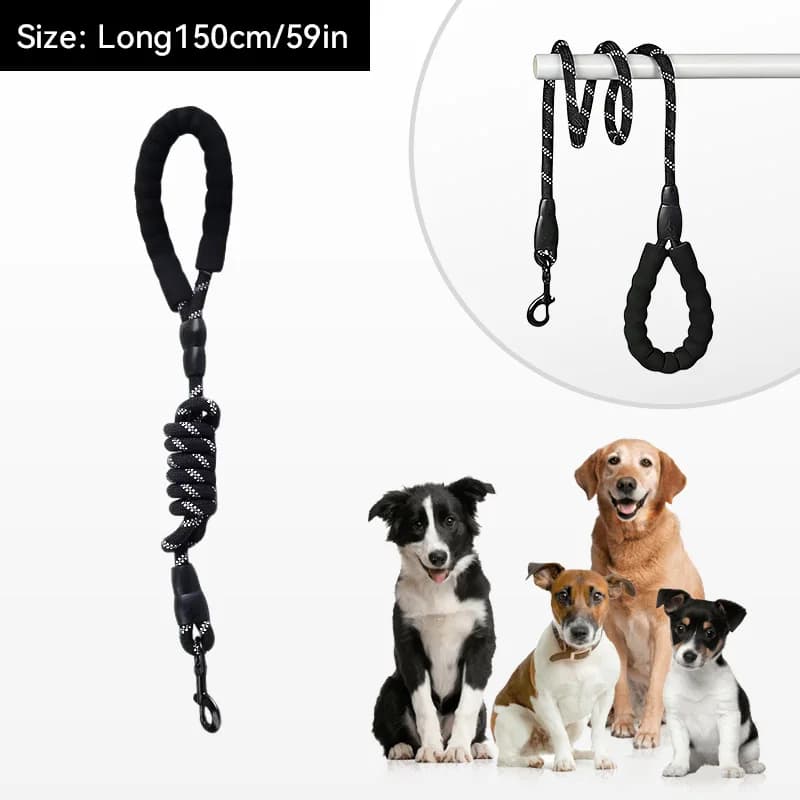 Guinzaglio Riflettente per Cani 1,5M in Nylon Resistente con Impugnatura Imbottita Diametro 1,0/1,2cm per Cani di Taglia Media e Grande per Passeggiate Notturne Sicure