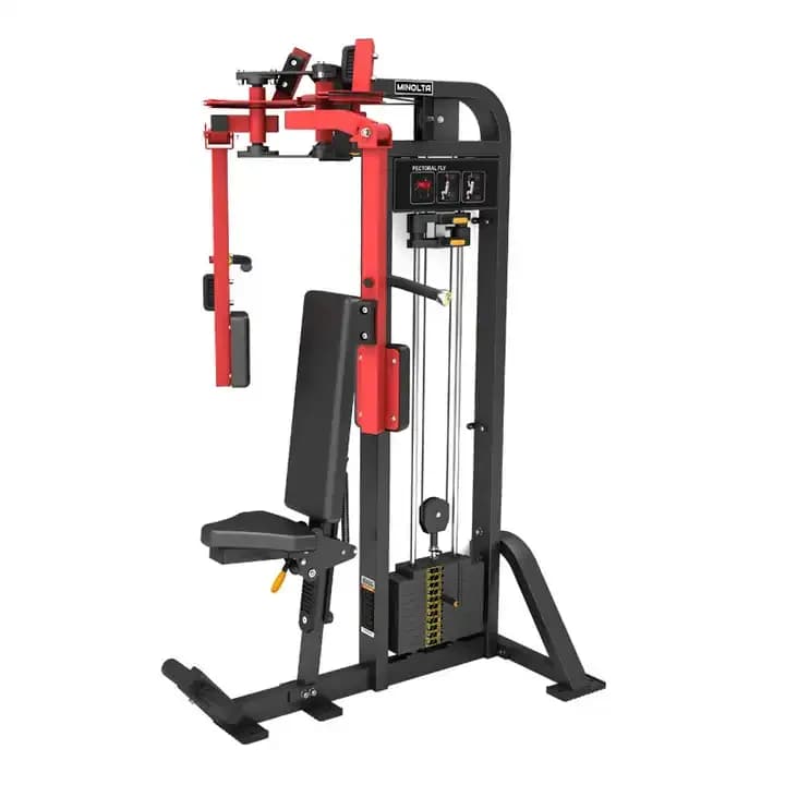 Machine for chest flies loaded with plate for chest exercises with adjustable weight